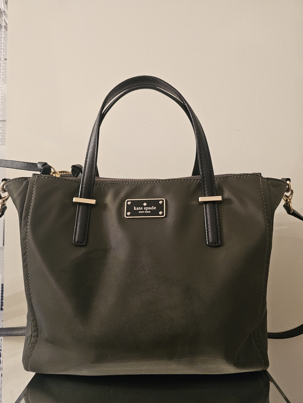 kate spade Olive Green Nylon Satchel with Black Handles
